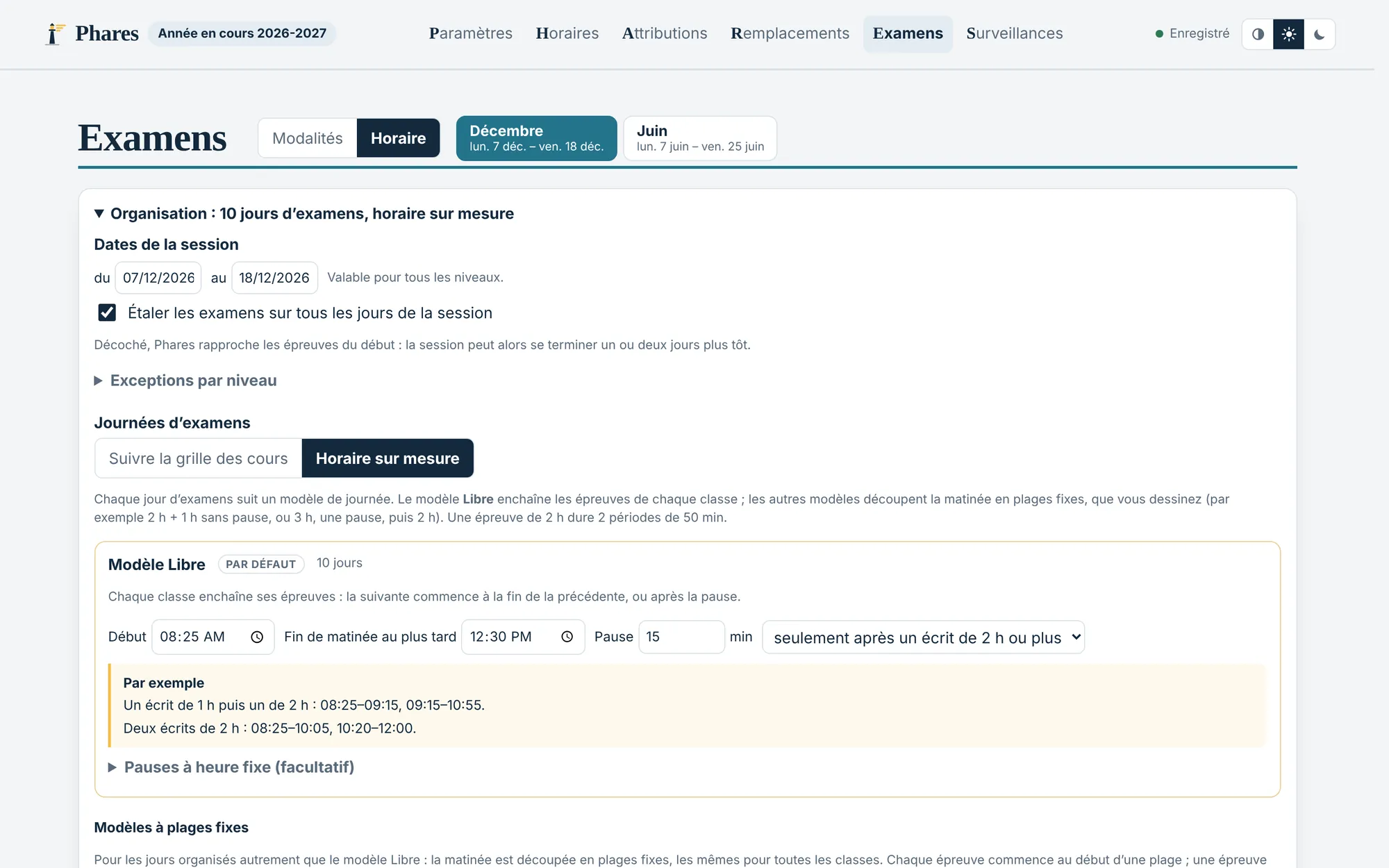 L’organisation des journées d’examens.